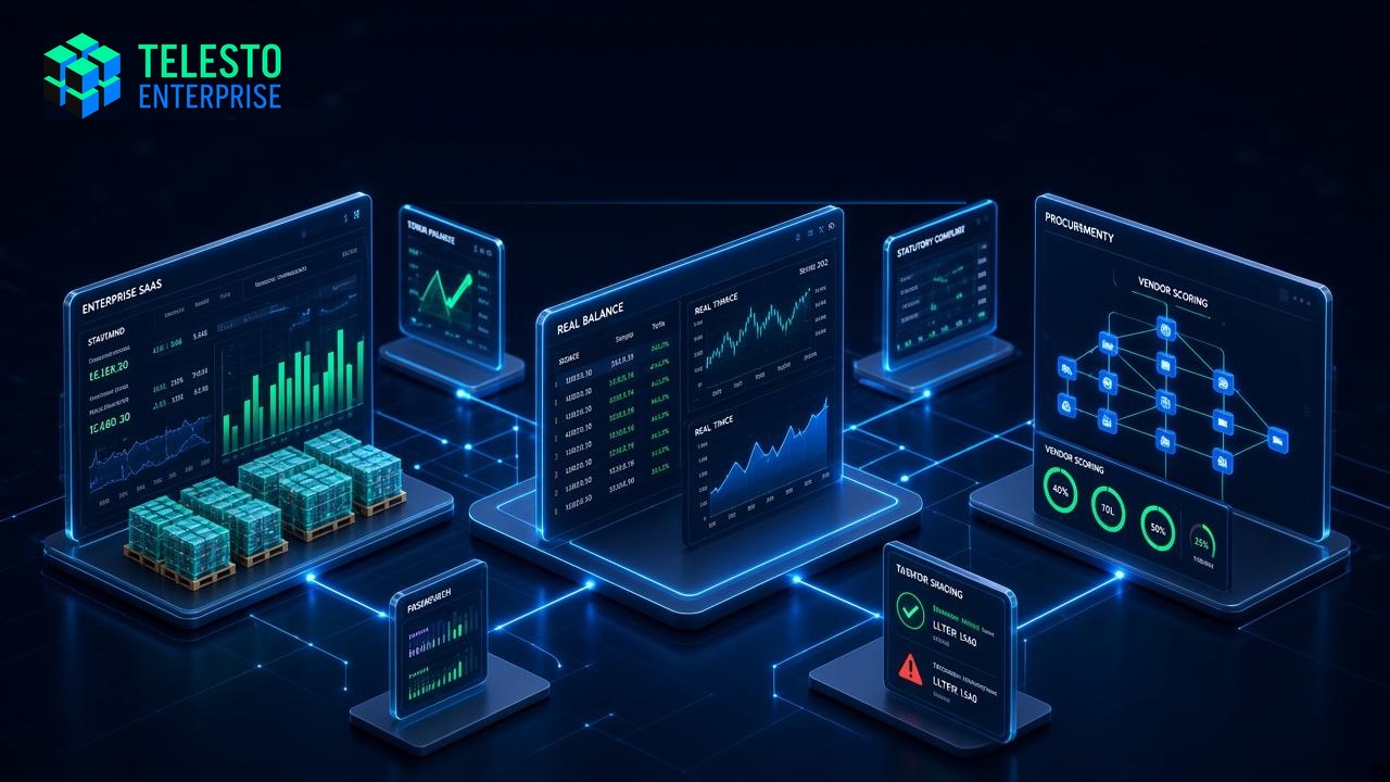 Telesto Enterprise ERP Real-Time Balance & Inventory Infographic